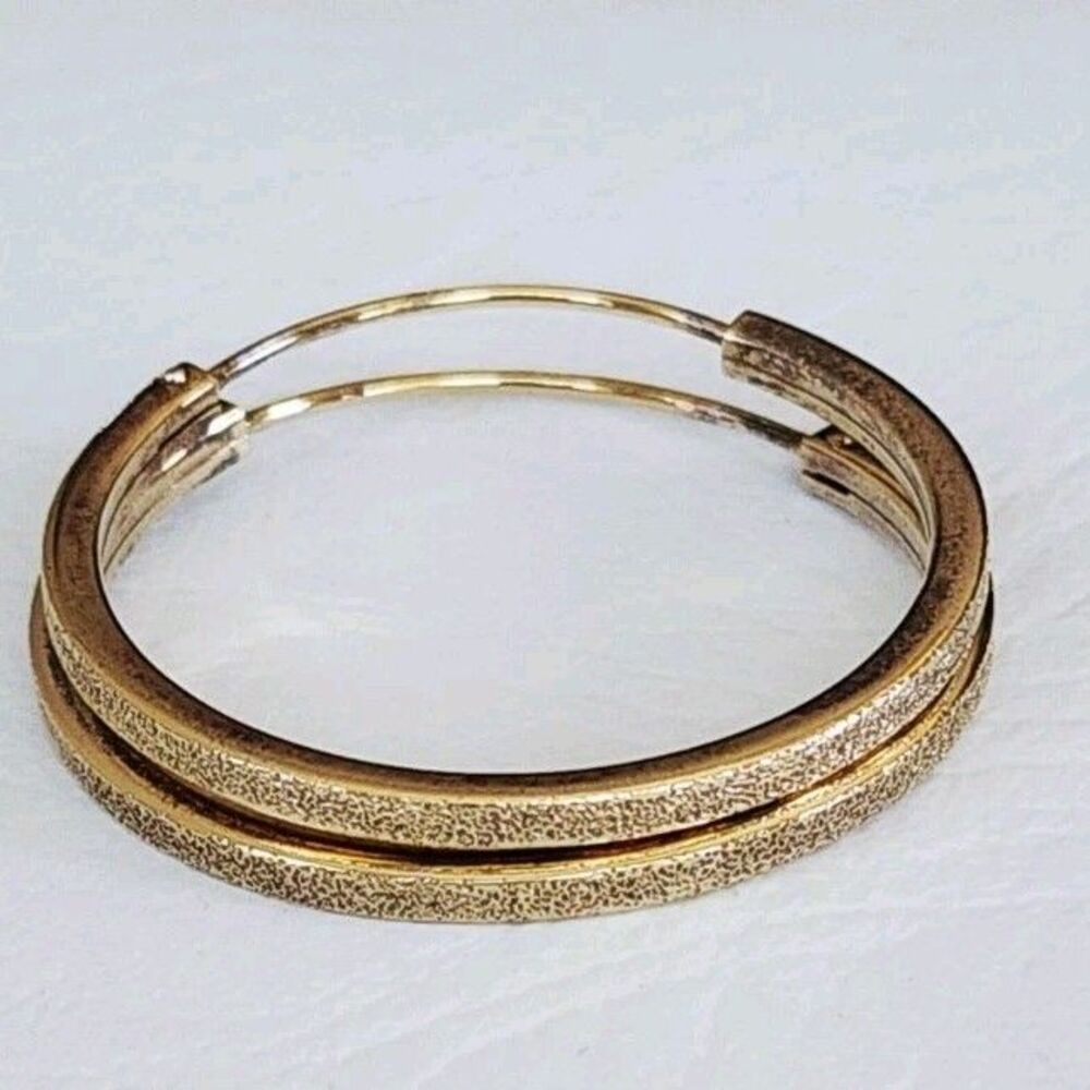 Oval Hoop Earrings 925 Sterling Silver Textured Gold Vermeil Vintage 1.25" 4.37g